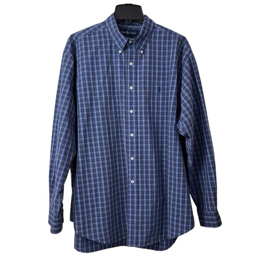 Polo Ralph Lauren Blake Shirt Mens XL Blue Pony Micro Plaid Button Down Two Ply